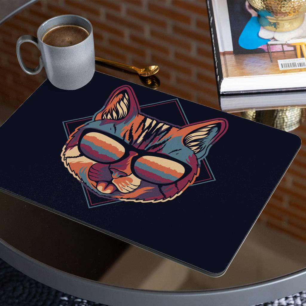 Cool Cat Placemats 2 PCS - Colorful Placemats for Kitchen Table - Cat In Glasses Table Mats Kitchen Kitchen & Table Linens  