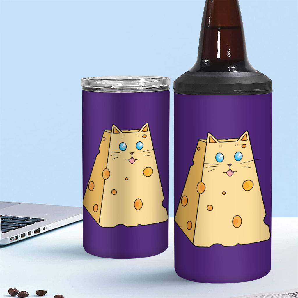 Cat Cheese Insulated Slim Can Cooler - Cheese Can Cooler - Food Insulated Slim Can Cooler Drinkware Kitchen  