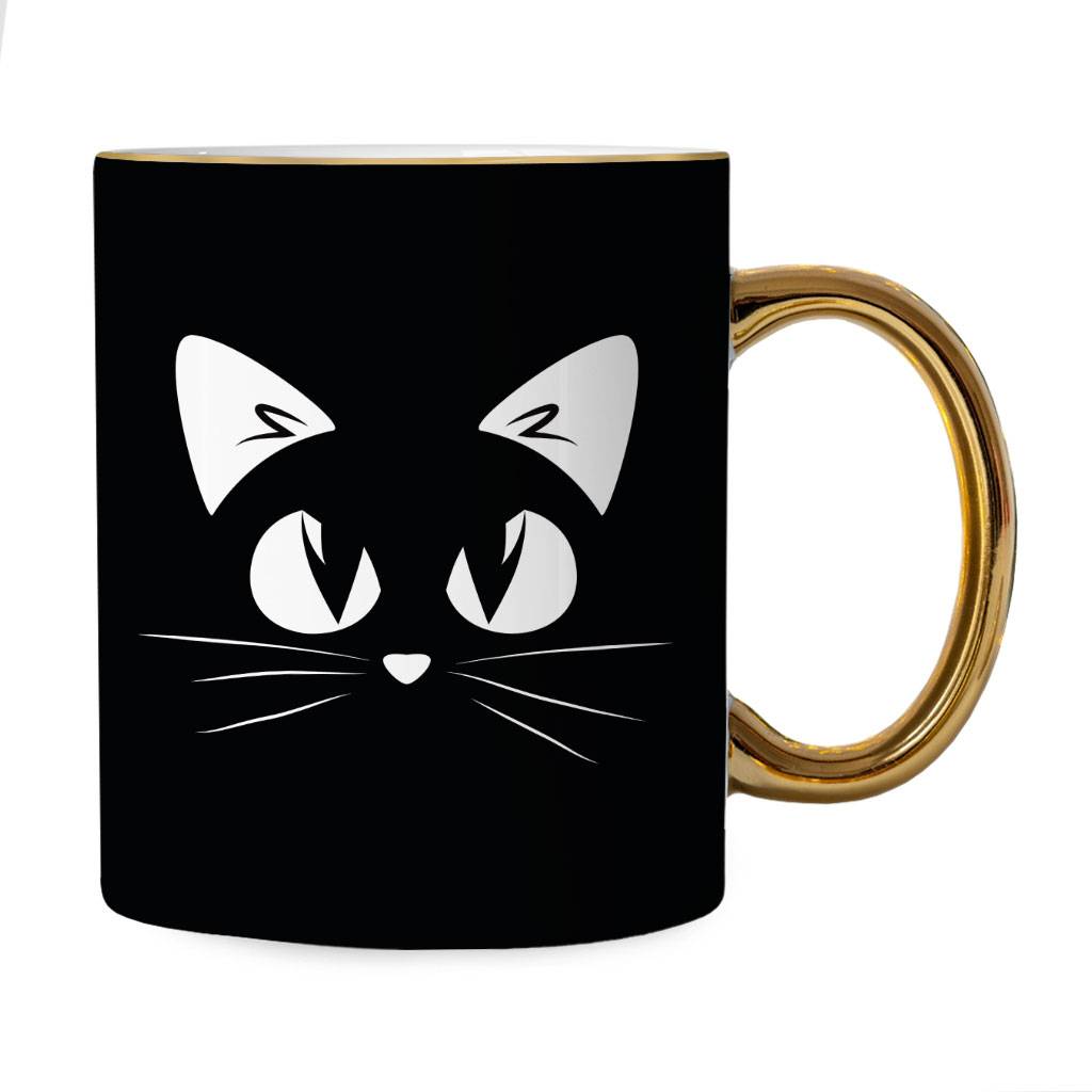 Cat Face Mug - Cat Gold Rim and Handle Mug - Cute Mug Drinkware Kitchen  