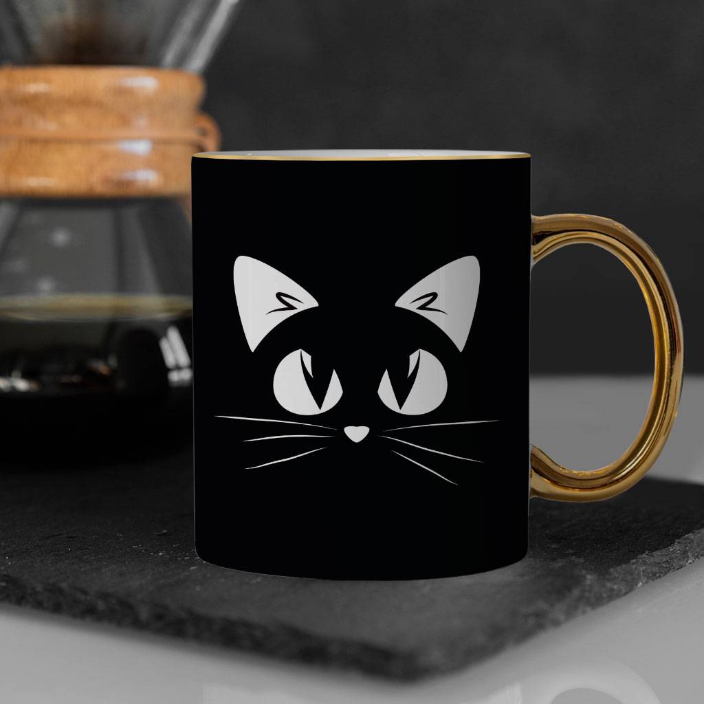 Cat Face Mug - Cat Gold Rim and Handle Mug - Cute Mug Drinkware Kitchen  