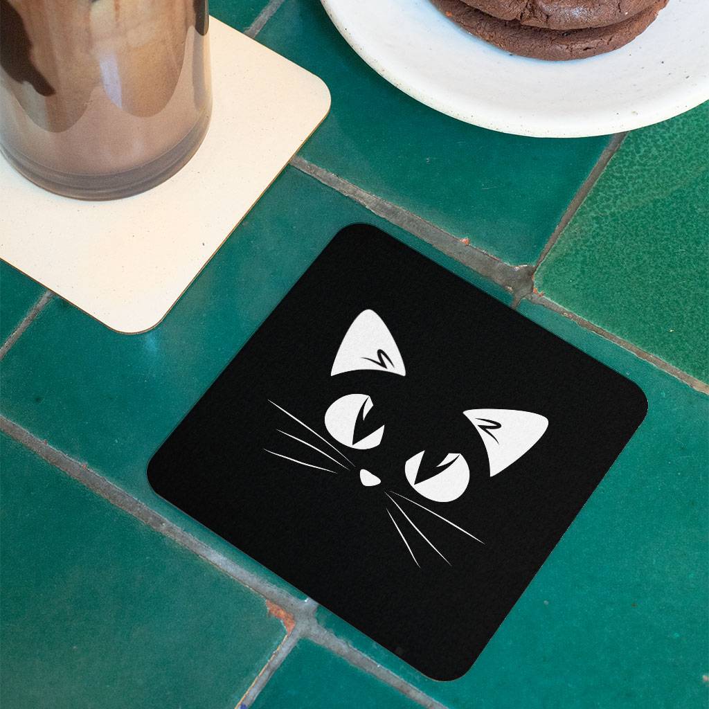 Cat Face Square Coasters - Cat Coaster - Cute Coasters for Drinks Drinkware Kitchen  