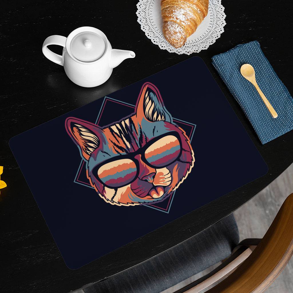 Cool Cat Placemats 2 PCS - Colorful Placemats for Kitchen Table - Cat In Glasses Table Mats Kitchen Kitchen & Table Linens  