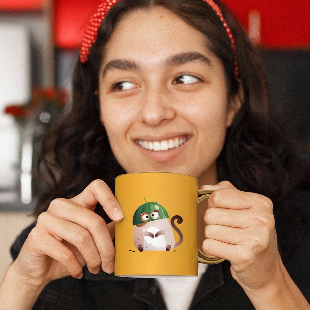 Funny Cat Mug - Watermelon Gold Rim and Handle Mug - Colorful Mug Drinkware Kitchen  