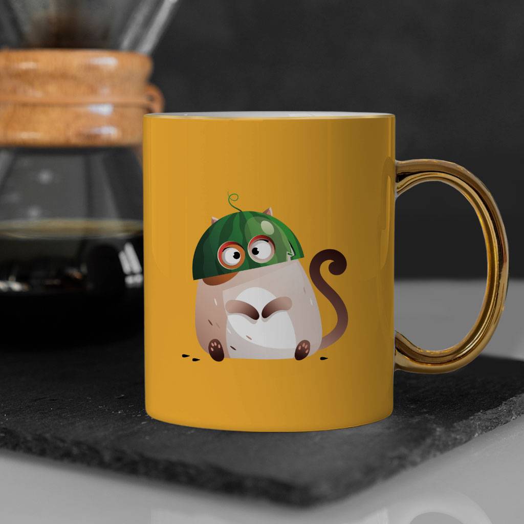 Funny Cat Mug - Watermelon Gold Rim and Handle Mug - Colorful Mug Drinkware Kitchen  