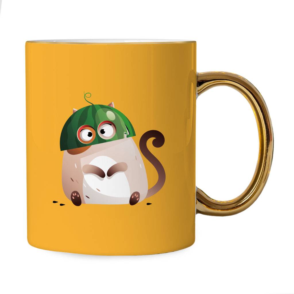 Funny Cat Mug - Watermelon Gold Rim and Handle Mug - Colorful Mug Drinkware Kitchen  