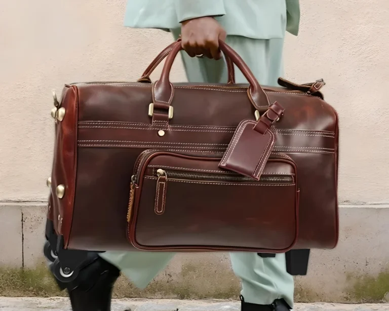 vintage cowhide leather trolley luggage 03