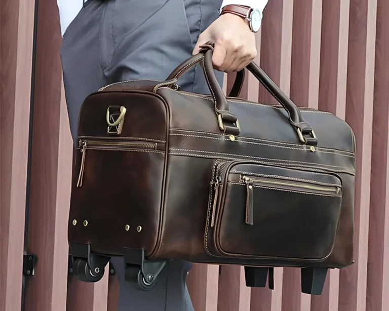 vintage cowhide leather trolley luggage 04
