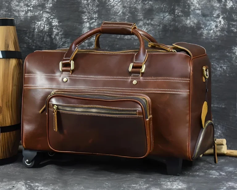 vintage cowhide leather trolley luggage 07