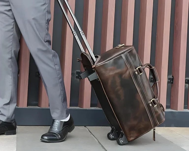 vintage cowhide leather trolley luggage 17