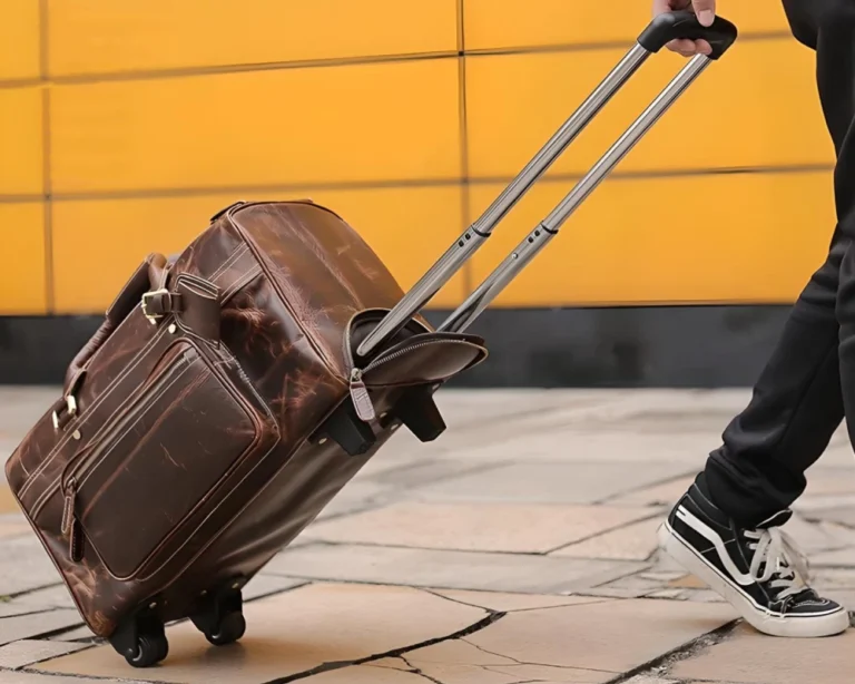 vintage cowhide leather trolley luggage 22
