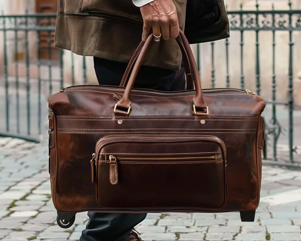 leather rolling duffel carry on